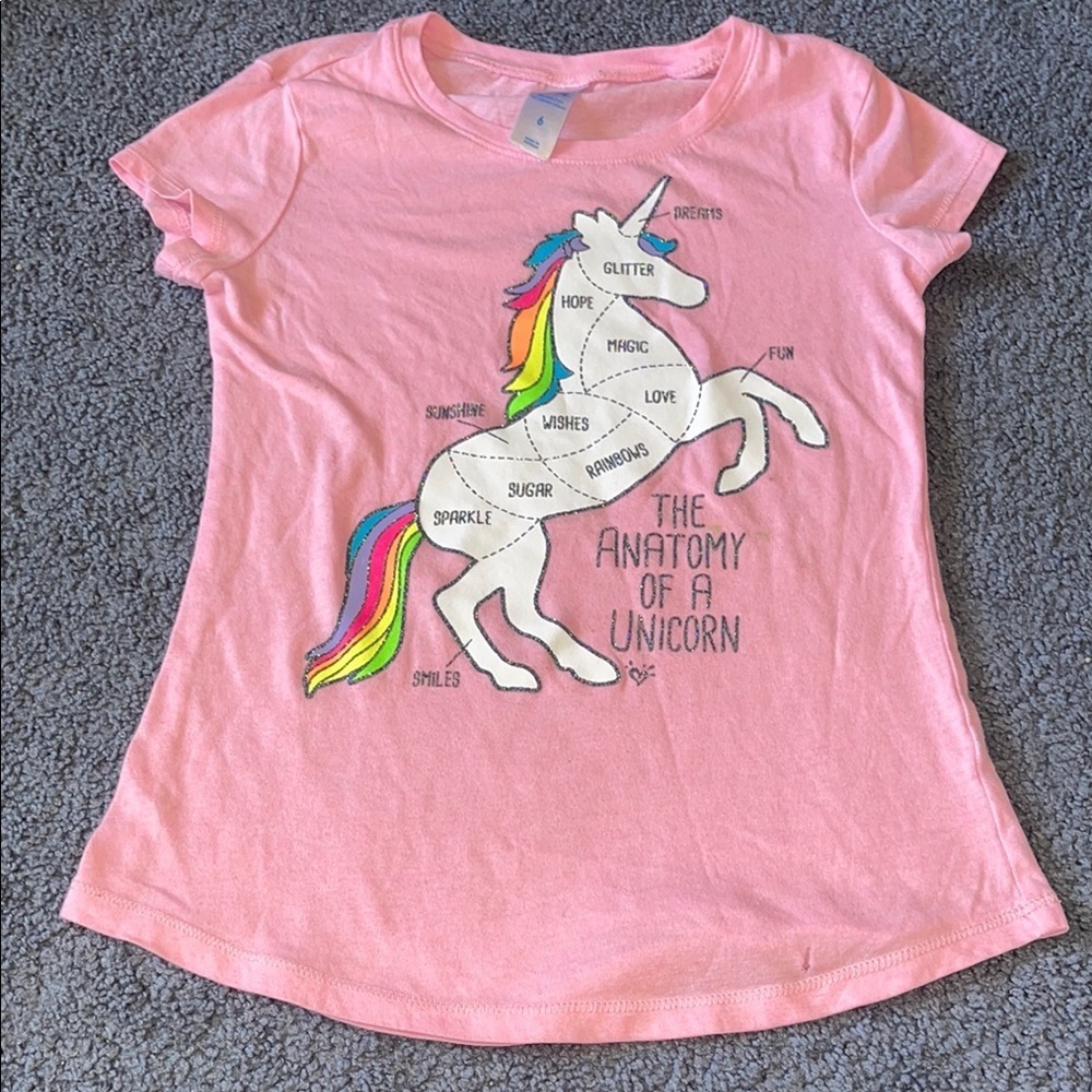 Justice Pink and White Unicorn Tee Short Sleeve